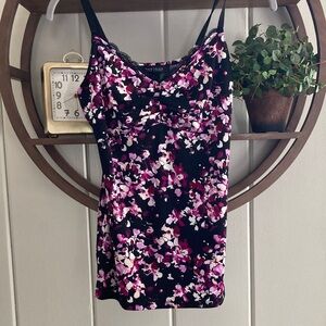 White House Black Market Black Camisole with Pink and White Floral Print